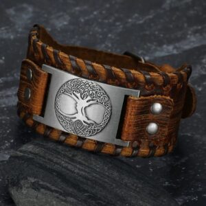 Metal Celtic Tree of Life Leather Buckle Arm Cuff: Handcrafted Symbolism Woven in Style