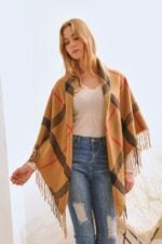 Trendy Plaid Square Fringe Shawl Scarf- Elevate Your Style with Versatile Elegance