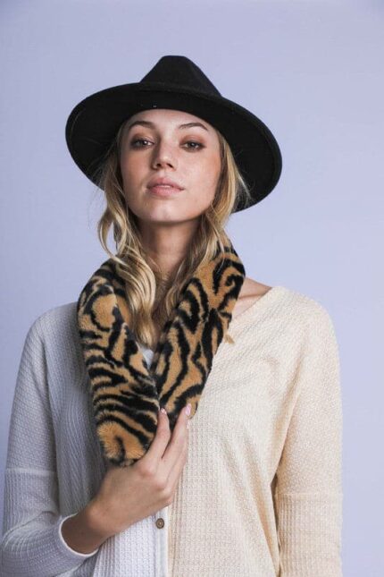 Stylish Zebra Print Faux Fur Scarf- Elevate Your Look with Animal-Inspired Elegance