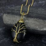 Celtic Tree of Life Pendant & Chain on Teardrop Semi-Precious Stone- Symbolize Eternal Connection with Nature’s Beauty