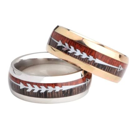 Stainless Steel Wood Grain Arrow Inlaid Ring- Nature-Inspired Elegance for Modern Warriors
