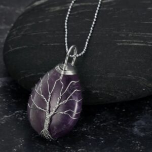 Celtic Tree of Life Pendant & Chain on Teardrop Semi-Precious Stone- Symbolize Eternal Connection with Nature’s Beauty