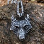 Handcrafted Norse Grey Wolf Head Pendant Chain- Embrace Viking Spirit with Artisan Craftsmanship