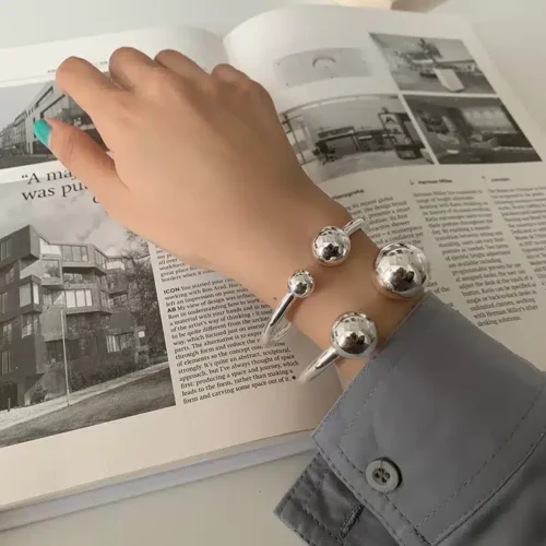 Stunning Two Ball Sterling Silver Bangle- 925 Sterling Silver Bangle