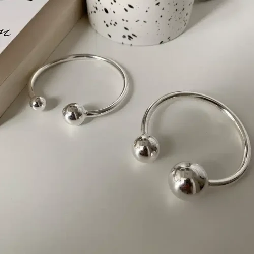 Stunning Two Ball Sterling Silver Bangle- 925 Sterling Silver Bangle