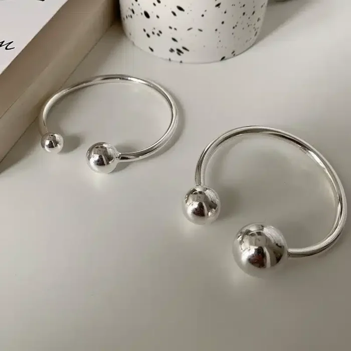 New Arrival- Elegant Two Ball Design Lady Bangle in 100% 925 Sterling Silver – Hot Selling Simple & Stylish Jewelry