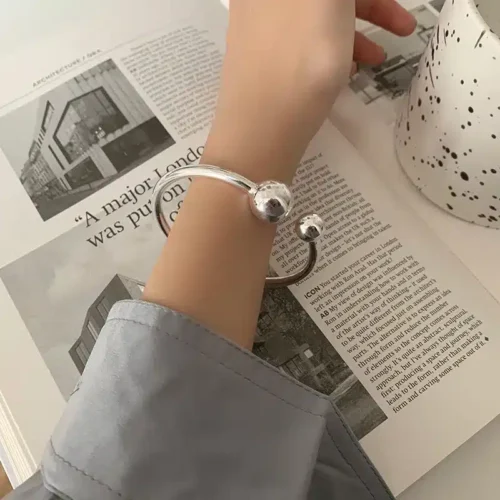 Stunning Two Ball Sterling Silver Bangle- 925 Sterling Silver Bangle