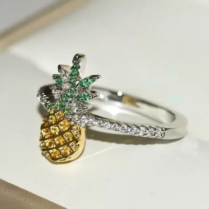 Unique 925 Silver Plated Pineapple Ring - Creative Tropical Fruit Design Jewelry for Fashion-Forward Individuals
