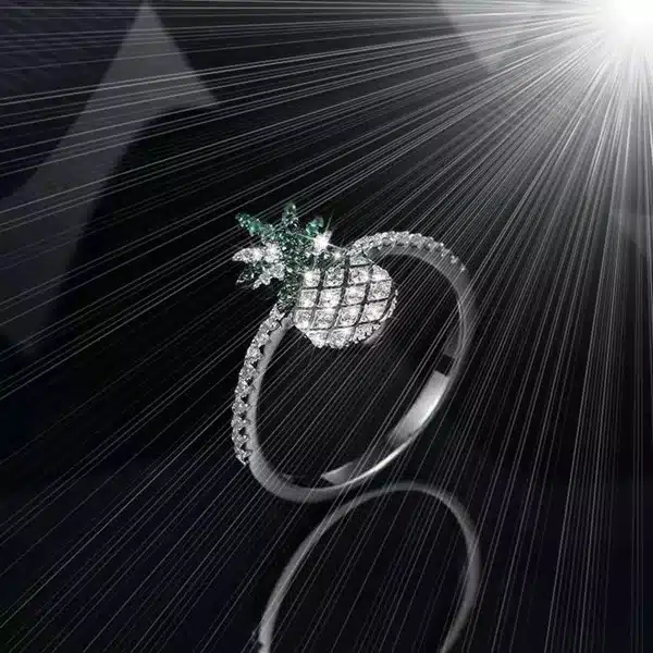 Unique 925 Silver Plated Pineapple Ring - Creative Tropical Fruit Design Jewelry for Fashion-Forward Individuals