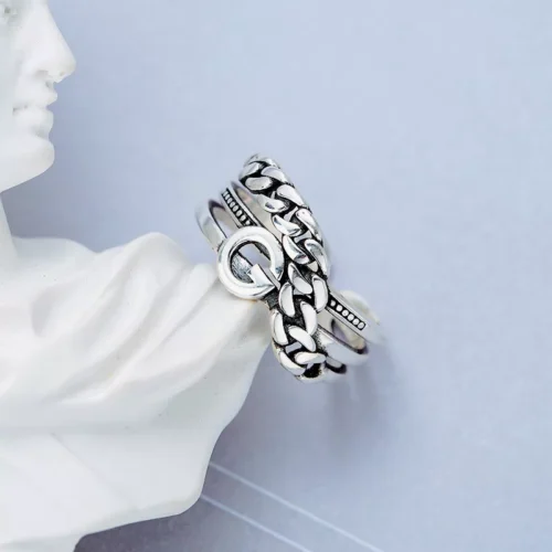Stylish 925 Sterling Silver Letter Rings – Retro Punk Chain Design for Women & Girls, Lucky Gift Jewelry