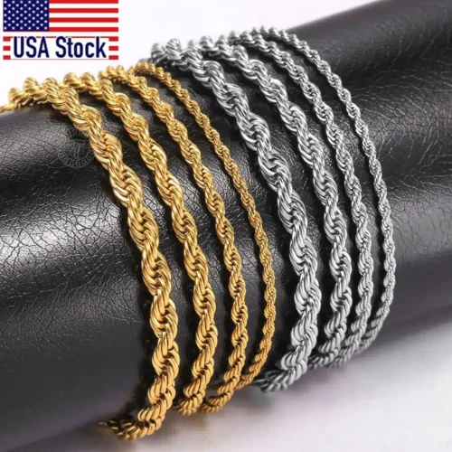 Stainless Steel Bangles-Twisted Rope Chain Bracelets