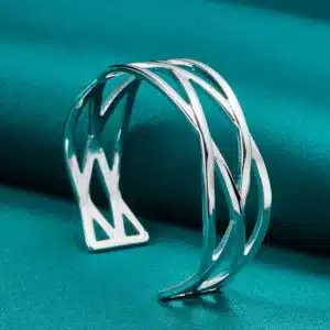 Elegant Adjustable 925 Sterling Silver Interwoven Bangle Bracelet – Versatile & Stylish Accessory for Any Occasion