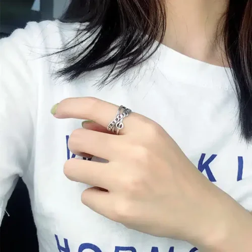 Stylish 925 Sterling Silver Letter Rings – Retro Punk Chain Design for Women & Girls, Lucky Gift Jewelry