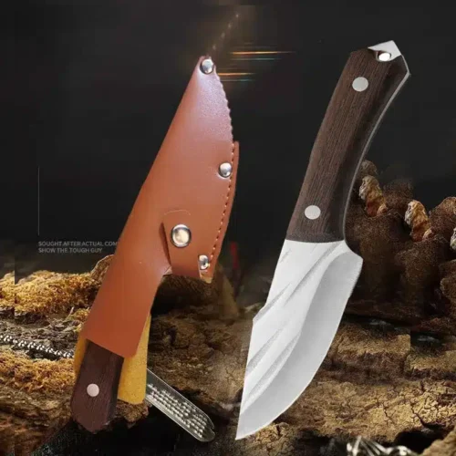 Premium Meat Cleaver Knife Set with Sheath - Versatile for Outdoor BBQ & Kitchen Use