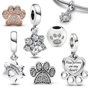 Pet Lover's Delight: Sparkling 925 Silver Paw & Bow Pendant Charm | Unique Gift for Dog and Cat Owners