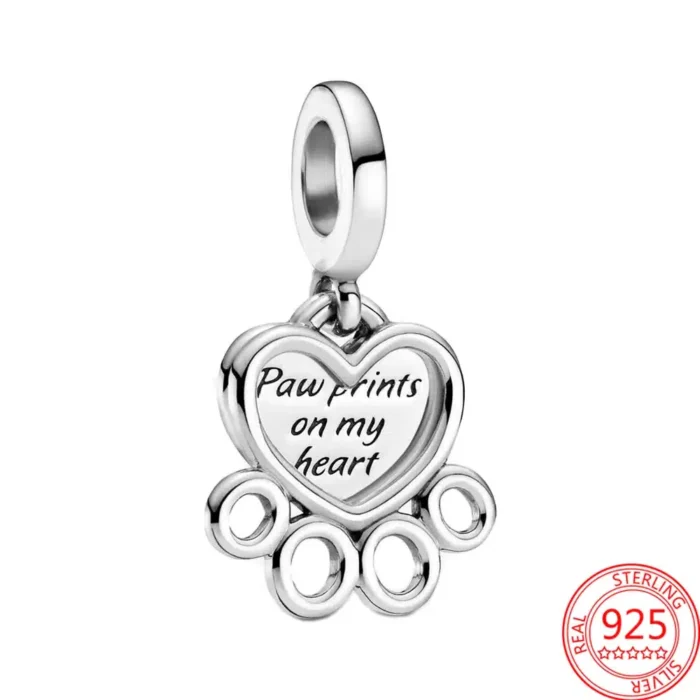 Pet Lover's Delight: Sparkling 925 Silver Paw & Bow Pendant Charm | Unique Gift for Dog and Cat Owners
