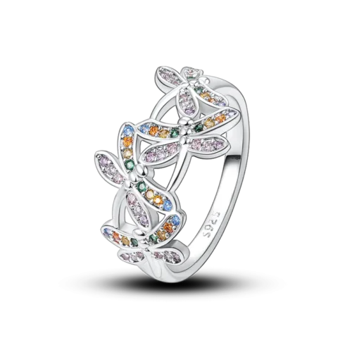 Exquisite 925 Sterling Silver Butterfly Ring – Geometric Round Shape Zircon Jewelry for Women