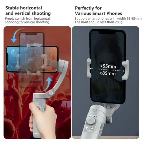 Foldable HQ3 3-Axis Gimbal Stabilizer, Smooth Video Recording for iPhone & Android