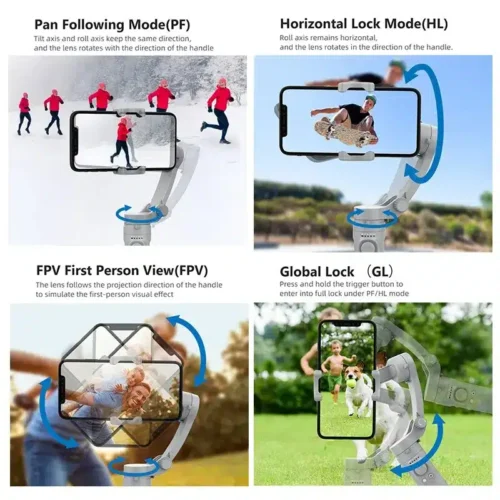 Foldable HQ3 3-Axis Gimbal Stabilizer, Smooth Video Recording for iPhone & Android