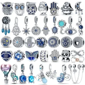 Exquisite 925 Sterling Silver Charms: Firefly, Evil Eye, Hot Air Balloon in Blue