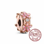 New Rose Gold Flower Charm Beads in 925 Sterling Silver - Elegant Jewelry Accents for Personalized Bracelets & Necklaces