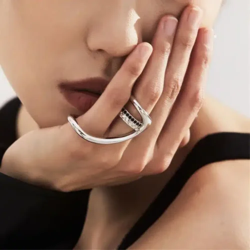 Bold Vintage Punk Zircon Ring – 925 Sterling Silver Hip Hop Jewelry Gift for Women & Girls