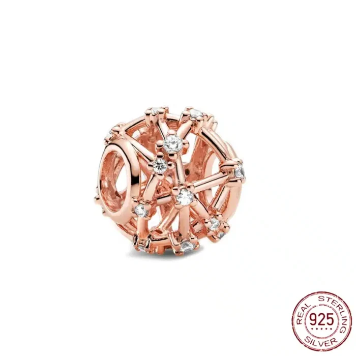 New Rose Gold Flower Charm Beads in 925 Sterling Silver - Elegant Jewelry Accents for Personalized Bracelets & Necklaces