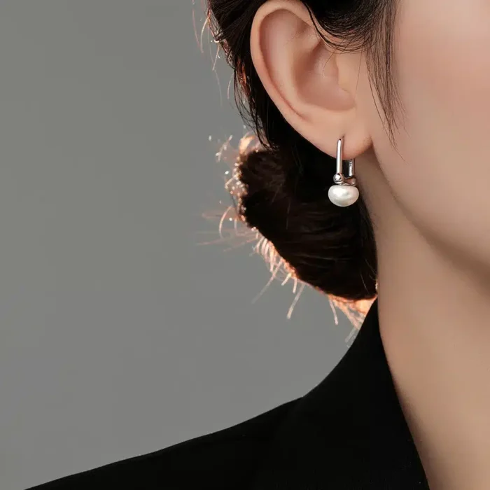 Elegant Stamp 925 Sterling Silver Simple Pearl Earrings – Aesthetic Vintage Smooth Design | Korean Trendy Fine Jewelry for Women