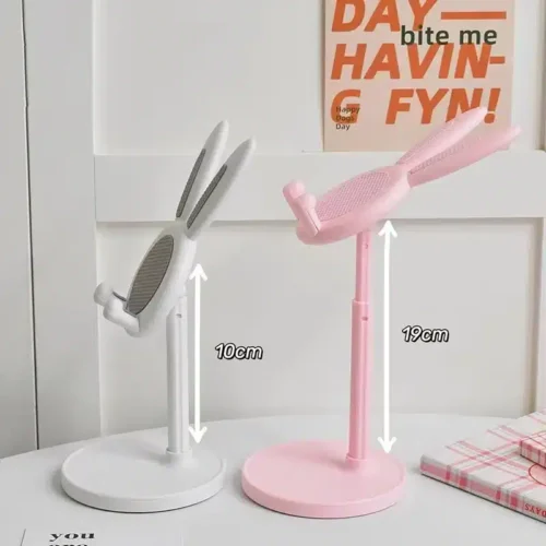 Add a Touch of Cuteness to Your Desk with this Adjustable Pink Rabbit Cartoon Phone Holder – Perfect for iPhone 13, 14, Samsung, and More!