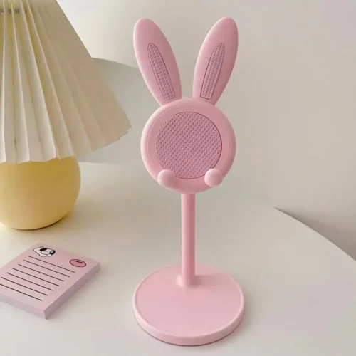 Add a Touch of Cuteness to Your Desk with this Adjustable Pink Rabbit Cartoon Phone Holder – Perfect for iPhone 13, 14, Samsung, and More!