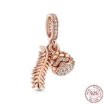 New Rose Gold Flower Charm Beads in 925 Sterling Silver - Elegant Jewelry Accents for Personalized Bracelets & Necklaces