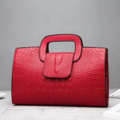 Luxury Alligator Pattern Clutch - Elegant Small Leather Shoulder or Top-Handheld Bag