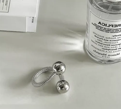 Bold 925 Sterling Silver Woven Chain Bead Ring – Adjustable Hip Hop Jewelry for Women & Girls