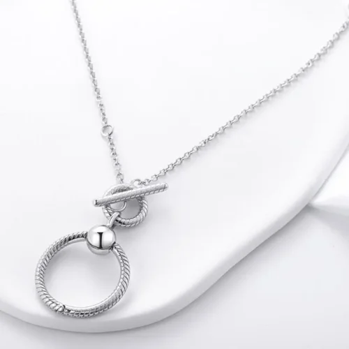 Flawless Round Circle 925 Sterling Silver Necklace – Classic Zircon Chain for Women