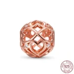 New Rose Gold Flower Charm Beads in 925 Sterling Silver - Elegant Jewelry Accents for Personalized Bracelets & Necklaces