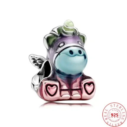Enchanting 925 Sterling Silver Colorful Unicorn Pig with Wings Charm Bead - Fits Pandora Bracelets | Magical Flying Fantasy DIY Jewelry for Women