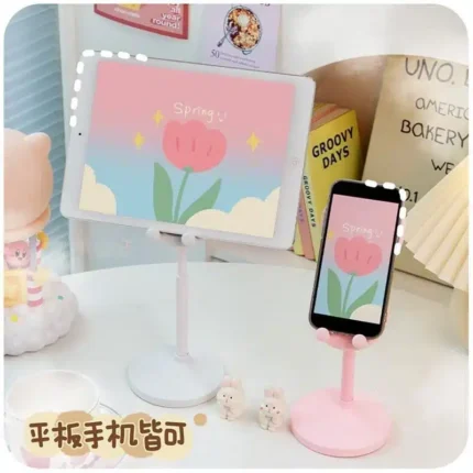 Add a Touch of Cuteness to Your Desk with this Adjustable Pink Rabbit Cartoon Phone Holder – Perfect for iPhone 13, 14, Samsung, and More!
