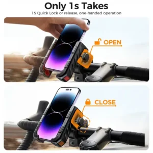 Motorcycle Phone Holder Mount- Quick 1-Second Installation, Auto-Lock & Release, Fits 4.7″-7” Phones