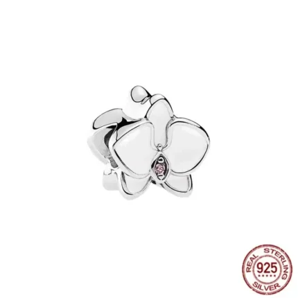 Authentic White & Red Orchid Dangle Charm – 925 Sterling Silver Bead for Women