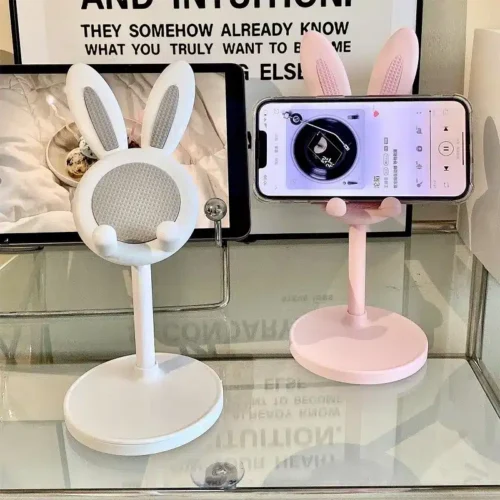 Add a Touch of Cuteness to Your Desk with this Adjustable Pink Rabbit Cartoon Phone Holder – Perfect for iPhone 13, 14, Samsung, and More!