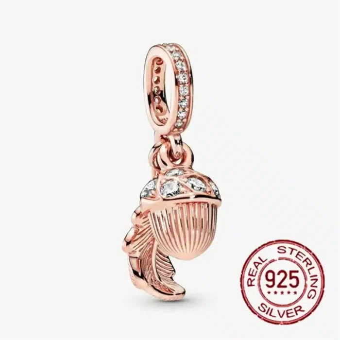 New Rose Gold Flower Charm Beads in 925 Sterling Silver - Elegant Jewelry Accents for Personalized Bracelets & Necklaces