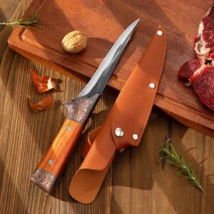 Professional Stainless Steel Kitchen Knife Set- Boning Knife, Meat Cutter, and Butcher’s Grill Knife – Non-Slip Handle with Protective Covers Included