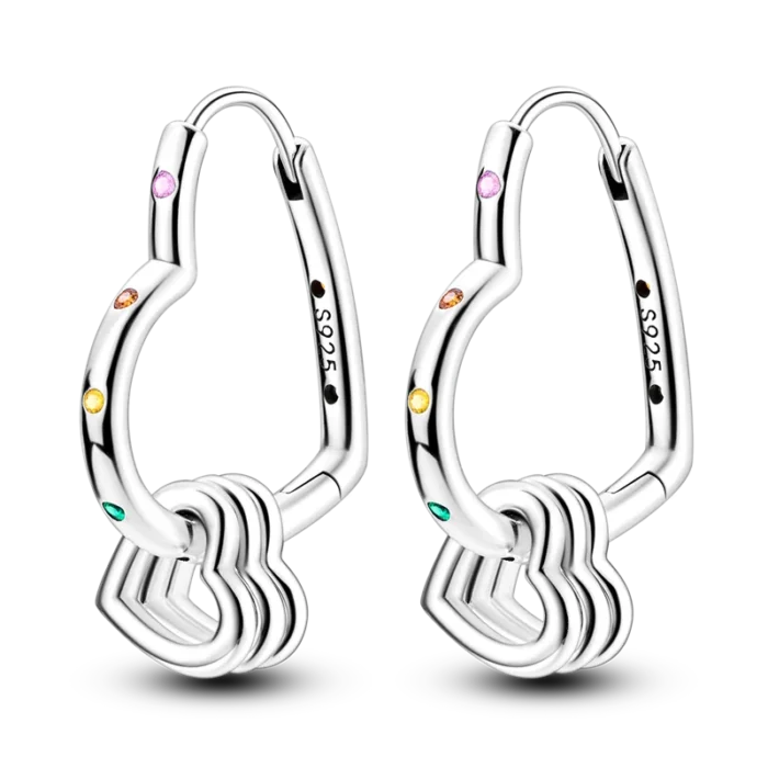 Genuine 925 Sterling Silver Love Feather Hoop Earrings – Compatible with Original Charms | Elegant Stud Jewelry Gifts for Women & Girls