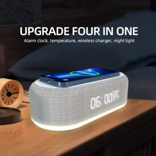Multi-Functional Wireless Charger Alarm Clock, 15W Fast Charging Dock for iPhone & Samsung