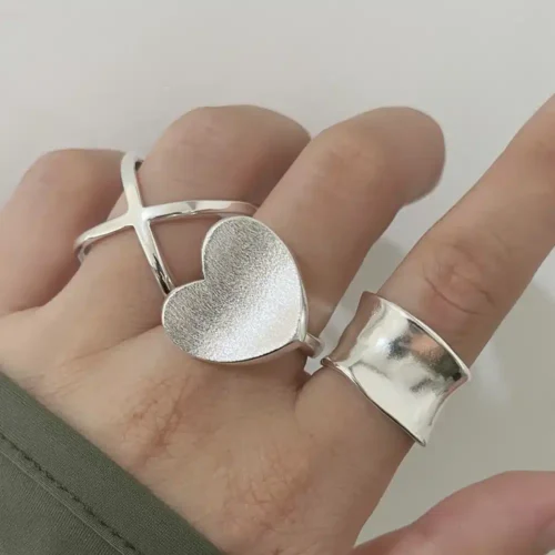 Exquisite Vintage Open Heart Ring – 925 Sterling Silver Finger Jewelry for Women