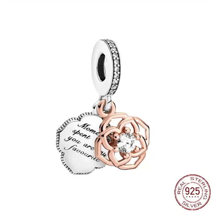 New Rose Gold Flower Charm Beads in 925 Sterling Silver - Elegant Jewelry Accents for Personalized Bracelets & Necklaces