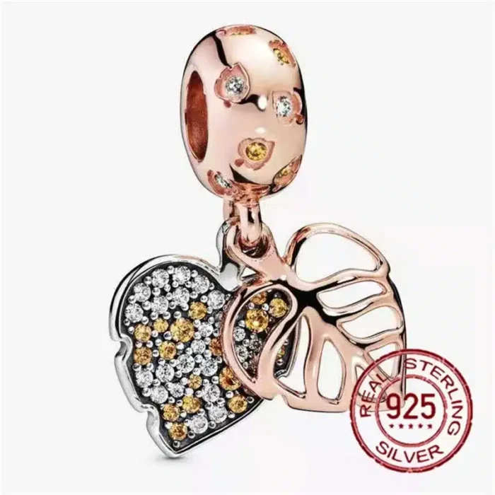 New Rose Gold Flower Charm Beads in 925 Sterling Silver - Elegant Jewelry Accents for Personalized Bracelets & Necklaces