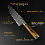 Japanese Chef Knife Set-High Carbon Stainless Steel Blades with Imitation Damascus Sanding – Precision Laser-Cut for Culinary Excellence