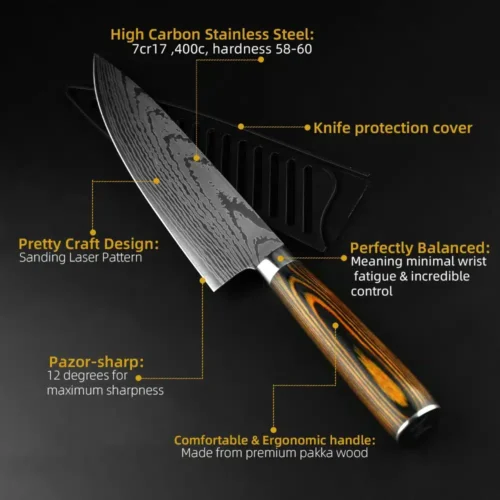 Japanese Chef Knife Set - High Carbon Steel Blades with Laser-Cut Precision for Culinary Excellence