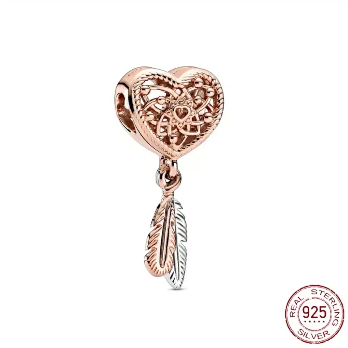 New Rose Gold Flower Charm Beads in 925 Sterling Silver - Elegant Jewelry Accents for Personalized Bracelets & Necklaces